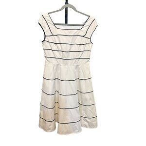 eShakti Cotton Poplin White Black Trim Retro Dress